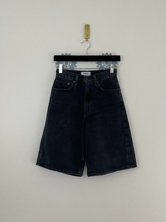 Agolde Pants - Agolde Lennox Culotte High Rise Rigid Denim Shorts in Photogram Black Size 25